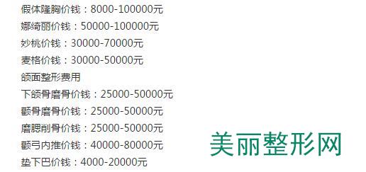 上海六院整形外科整形价格表2017年新上市