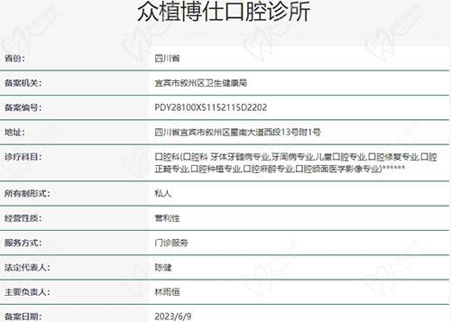 宜宾众植博仕口腔医院资质