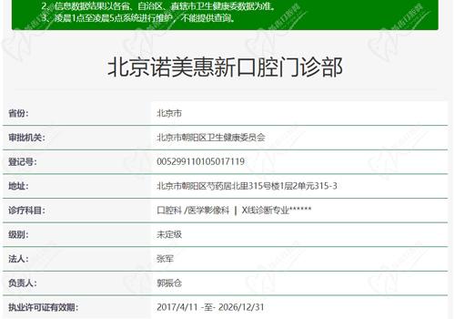 北京诺美口腔门诊资质表